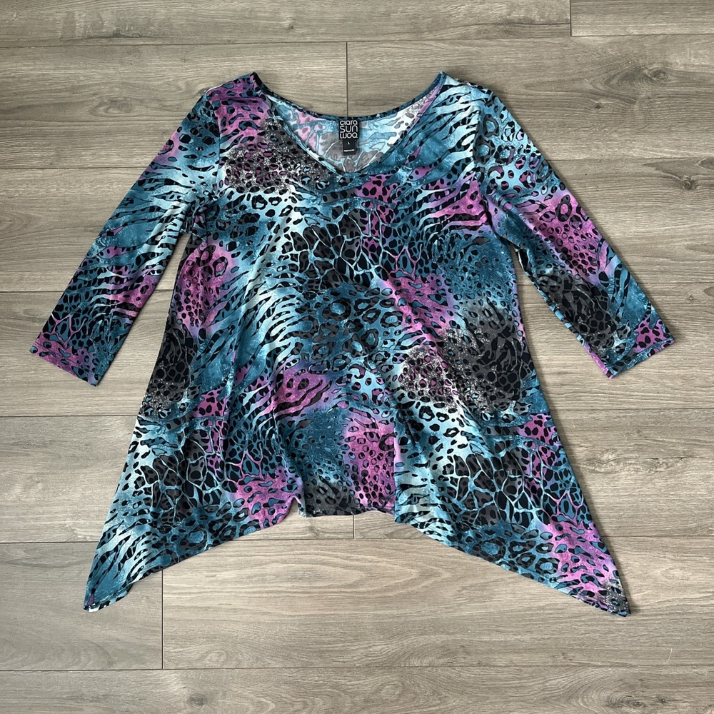 Clara Sun Woo Womens L Blouse Top Blue Purple